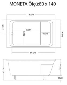 S'tina Dikdörtgen Mini Küvet Moneta 80x140 cm - Jakuzi Yok