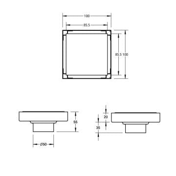 Fause Komple Çelik Seramik Uyumlu Ankastre Yer Süzgeci 10x10 cm Siyah KSZ101-B