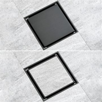 Fause Komple Çelik Seramik Uyumlu Ankastre Yer Süzgeci 10x10 cm Siyah KSZ101-B