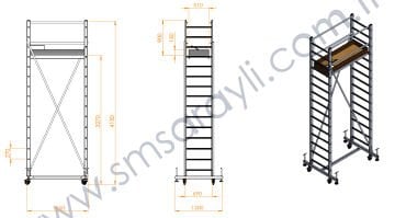 Saraylı Özel Alaşımlı Alüminyum İskele Merdiven Tekli 1X4 m (4 Metre) 7515-T