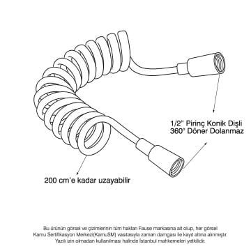 Fause Yaylı Esnek Taharet Musluğu Hortumu 200 cm Pirinç Somon KDH105
