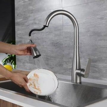 Fause Spiralli Eviye Bataryası Pull Down 3 Fonksiyonlu Fırçalanmış Nikel KTE125-BR