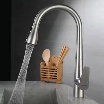 Fause Spiralli Eviye Bataryası Pull Down 3 Fonksiyonlu Fırçalanmış Nikel KTE125-BR