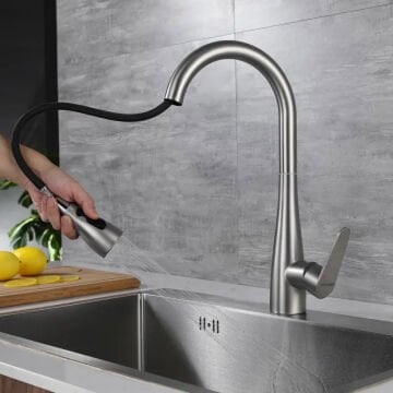 Fause Spiralli Eviye Bataryası Pull Down 3 Fonksiyonlu Fırçalanmış Nikel KTE125-BR
