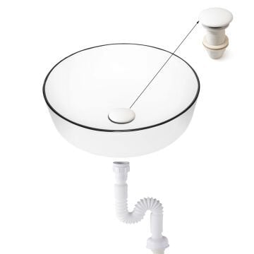 Fause Pop-up Basmalı Beyaz Seramik Başlıklı Lavabo Sifonu KSF103-W