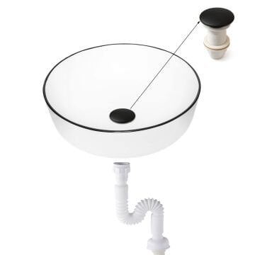 Fause Pop-up Basmalı Mat Siyah Seramik Başlıklı Lavabo Sifonu KSF103-B