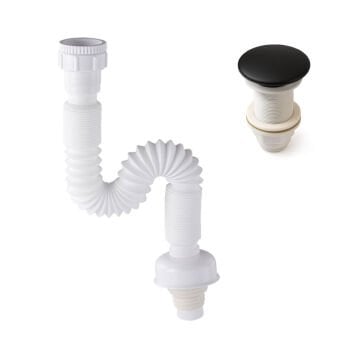 Fause Pop-up Basmalı Mat Siyah Seramik Başlıklı Lavabo Sifonu KSF103-B