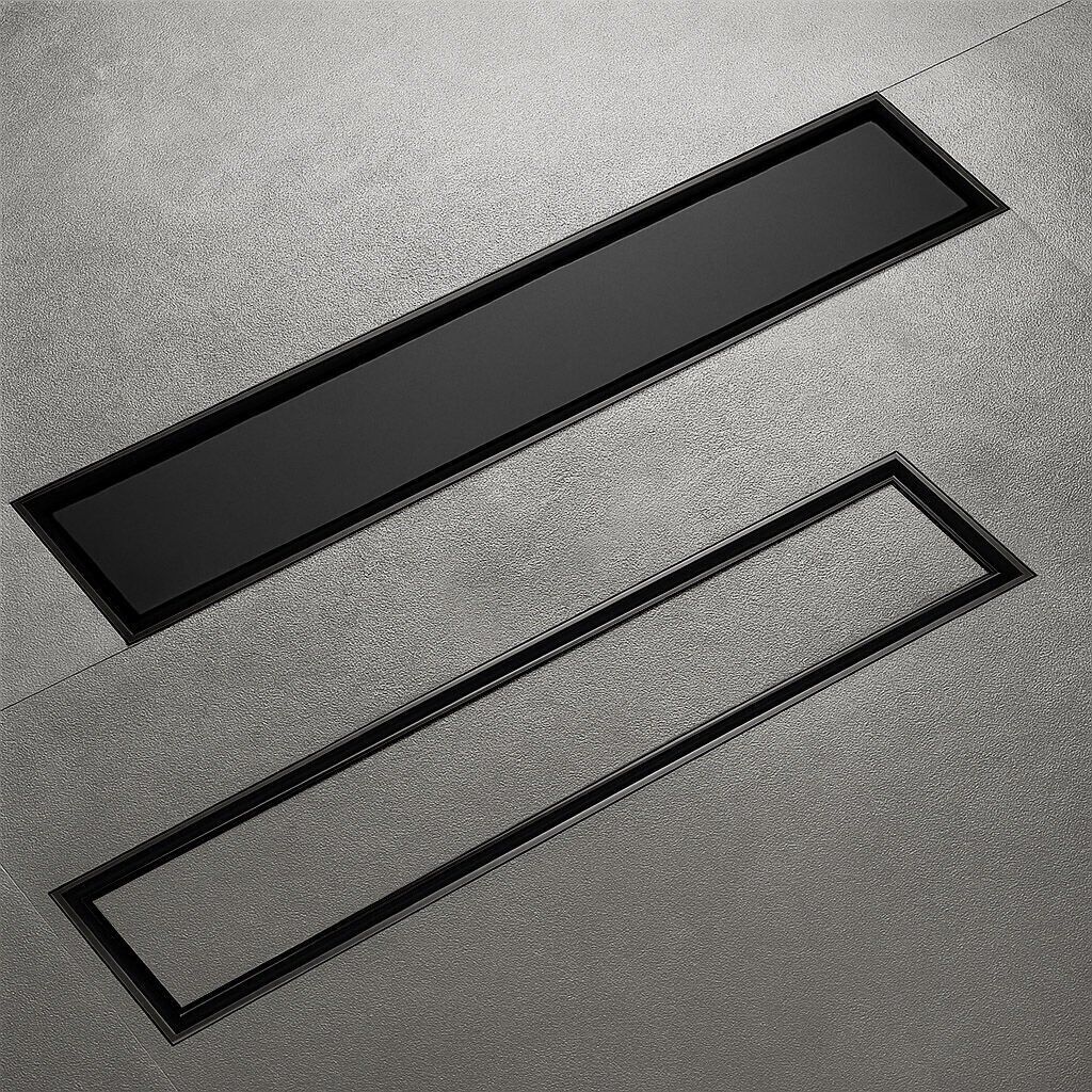 Fause Komple Çelik Seramik Uyumlu Ankastre Lineer Duş Kanalı 60 cm Siyah KSZ105-60-B