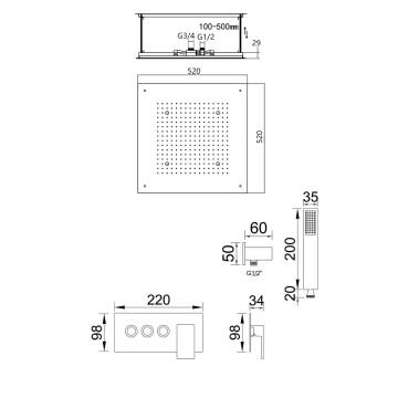 Fause Ankastre Duş Seti Tavandan Yağmurlama ve Sis Fonksiyonlu FAU112