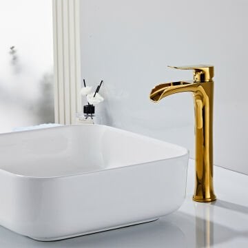 Fause Yüksek Çanak Lavabo Bataryası Şelale Altın Gold KSL112-G