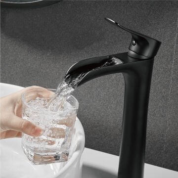 Fause Yüksek Çanak Lavabo Bataryası Şelale Siyah KSL112-B