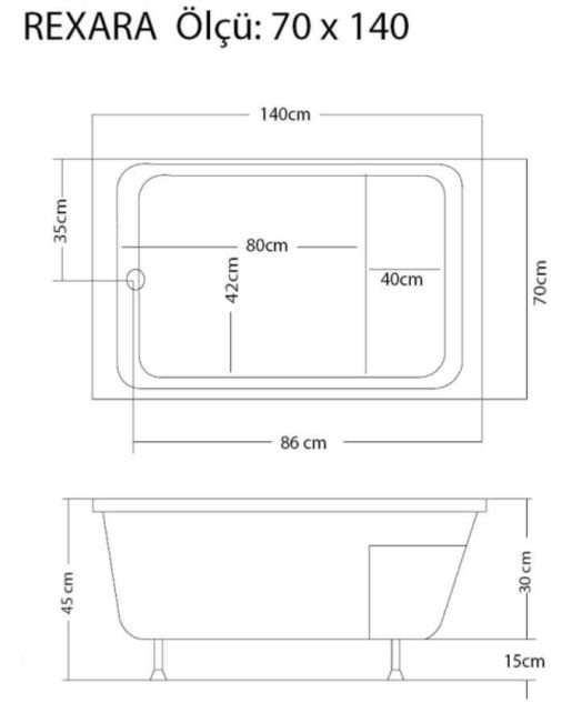 S'tina Dikdörtgen Oturmalı Mini Küvet Rexara 70x140 cm - Jakuzi Yok