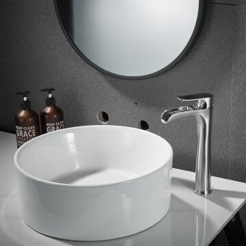 Fause Yüksek Çanak Lavabo Bataryası Şelale Fırçalanmış Nikel KSL112-BR