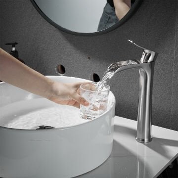 Fause Yüksek Çanak Lavabo Bataryası Şelale Fırçalanmış Nikel KSL112-BR