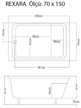 S'tina Dikdörtgen Oturmalı Mini Küvet Rexara 70x150 cm - Jakuzi Yok