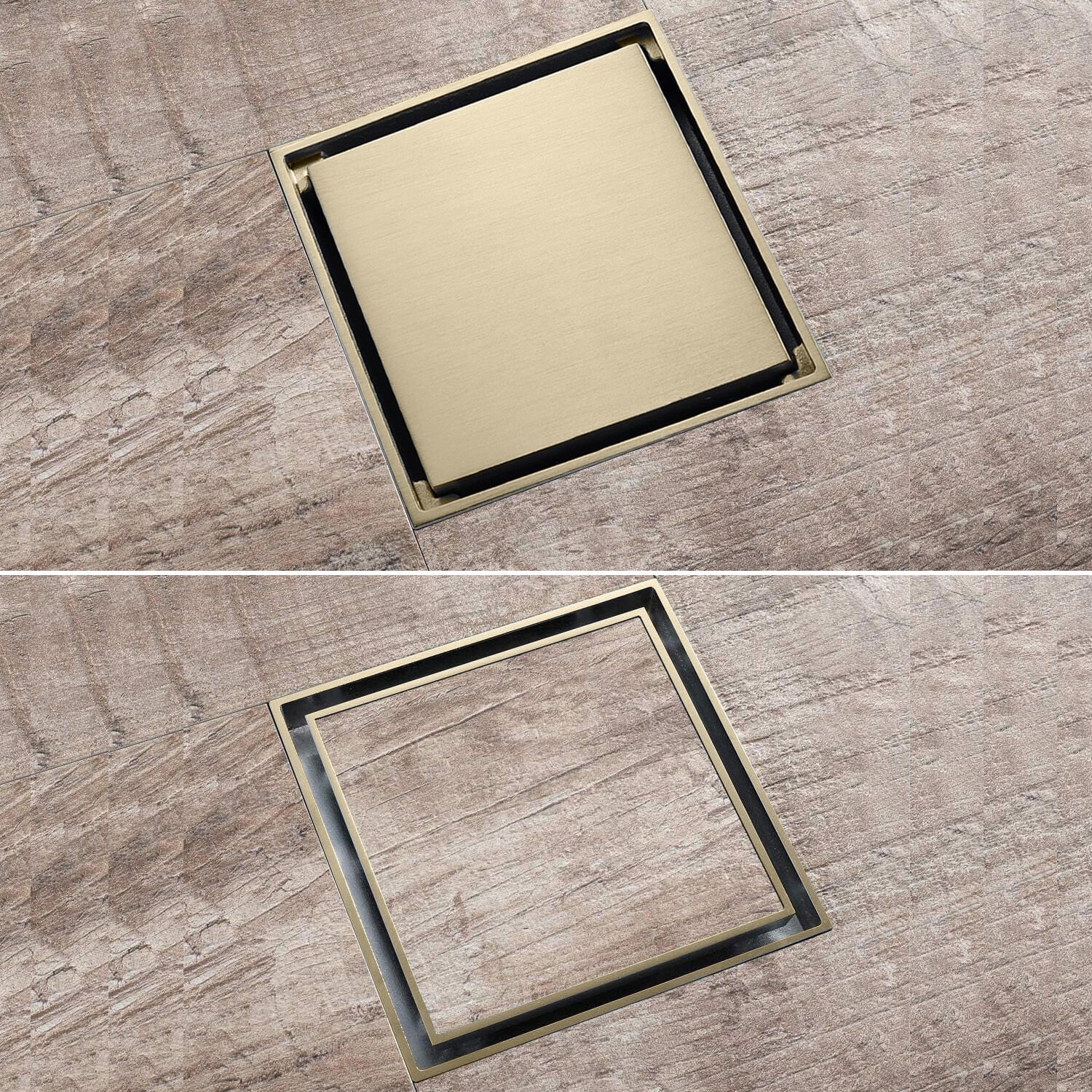 Fause Komple Çelik Seramik Uyumlu Ankastre Yer Süzgeci 10x10 cm Mat Altın KSZ101-BG