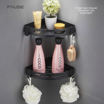 Fause Banyo Köşe Rafı 304 Paslanmaz Çelik 23x23 cm Siyah KBK100-B