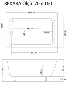S'tina Dikdörtgen Oturmalı Mini Küvet Rexara 70x160 cm - Jakuzi Yok