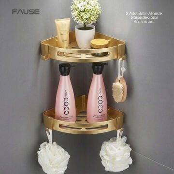 Fause Banyo Köşe Rafı 304 Paslanmaz Çelik 23x23 cm Mat Altın KBK100-BG