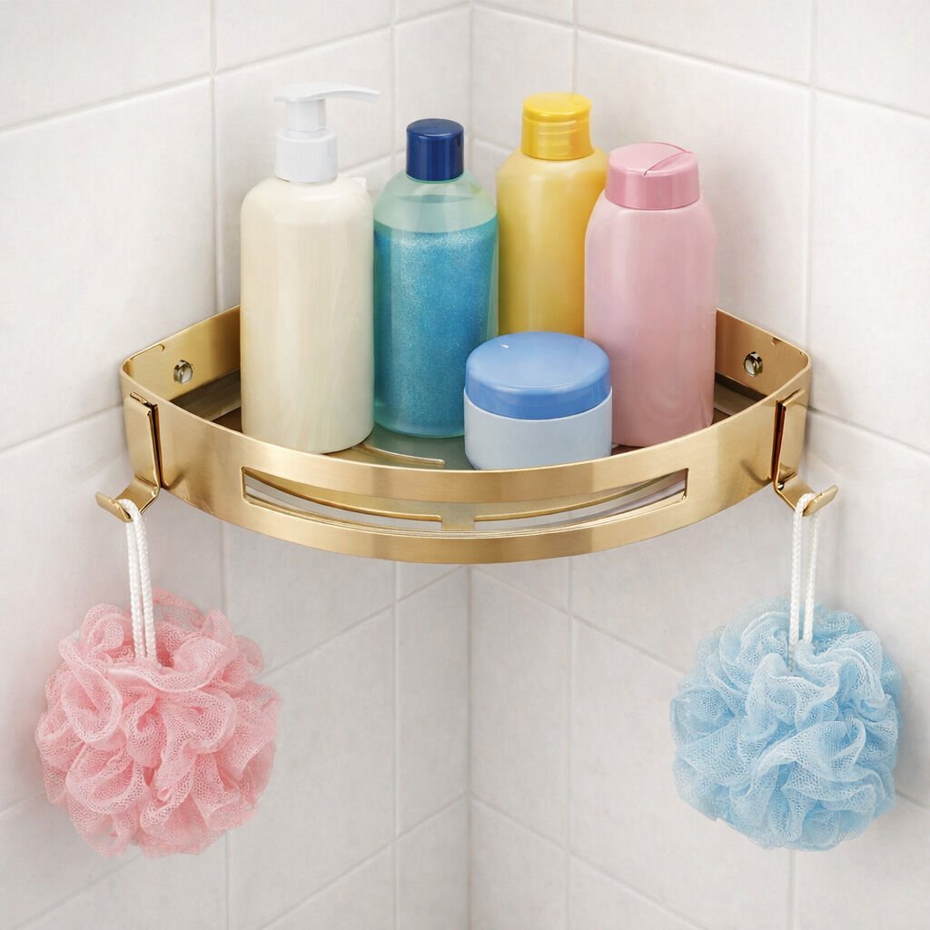 Fause Banyo Köşe Rafı 304 Paslanmaz Çelik 23x23 cm Mat Altın KBK100-BG