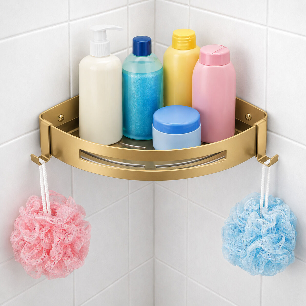 Fause Banyo Köşe Rafı 304 Paslanmaz Çelik 23x23 cm Mat Altın KBK100-BG