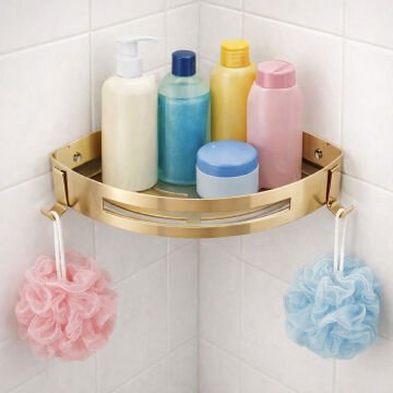 Fause Banyo Köşe Rafı 304 Paslanmaz Çelik 23x23 cm Mat Altın KBK100-BG