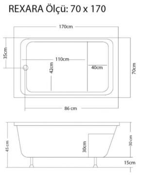 S'tina Dikdörtgen Oturmalı Mini Küvet Rexara 70x170 cm - Jakuzi Yok