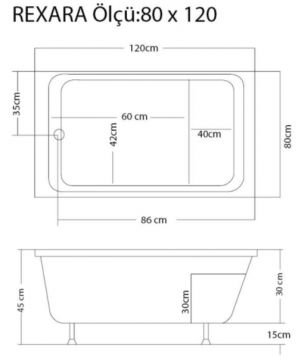 S'tina Dikdörtgen Oturmalı Mini Küvet Rexara 80x120 cm - Jakuzi Yok
