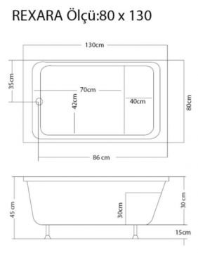 S'tina Dikdörtgen Oturmalı Mini Küvet Rexara 80x130 cm - Jakuzi Yok