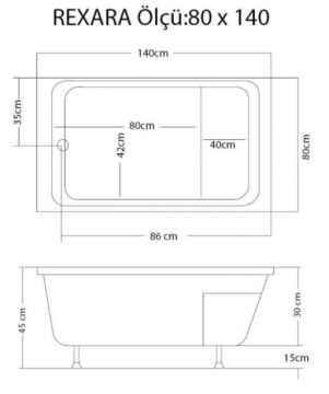 S'tina Dikdörtgen Oturmalı Mini Küvet Rexara 80x140 cm - Jakuzi Yok