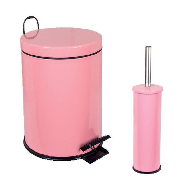 2'li Çöp Kovası Banyo Seti Pembe