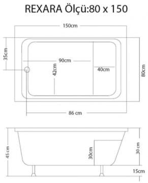 S'tina Dikdörtgen Oturmalı Mini Küvet Rexara 80x150 cm - Jakuzi Yok