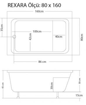 S'tina Dikdörtgen Oturmalı Mini Küvet Rexara 80x160 cm - Jakuzi Yok