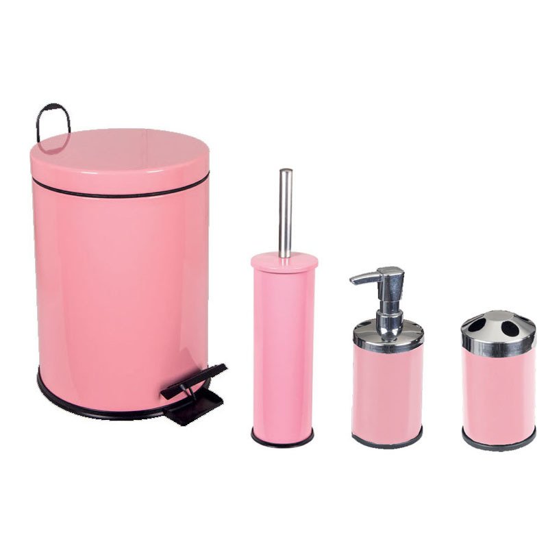 4'lü Çöp Kovası Banyo Seti Pembe