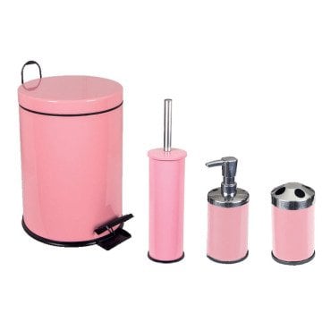 4'lü Çöp Kovası Banyo Seti Pembe