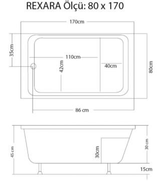 S'tina Dikdörtgen Oturmalı Mini Küvet Rexara 80x170 cm - Jakuzi Yok