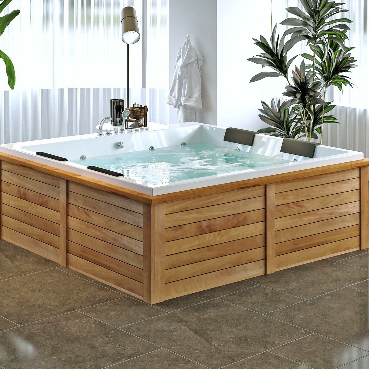 S'tina Özel 4 Kişilik Bahçe Küvet Jakuzi İroko Panelli Bergama 140x140 cm - Jakuzi Sistem1