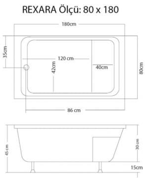 S'tina Dikdörtgen Oturmalı Mini Küvet Rexara 80x180 cm - Jakuzi Yok