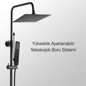 Fause Teleskopik Kolonlu Tepe Duş Seti Pirinç El Başlıklı Siyah KDS102-2B