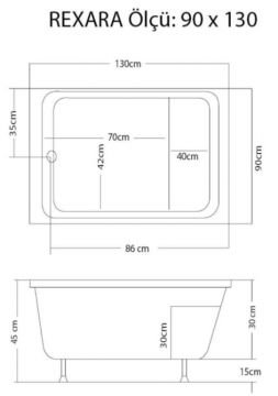 S'tina Dikdörtgen Oturmalı Mini Küvet Rexara 90x130 cm - Jakuzi Yok
