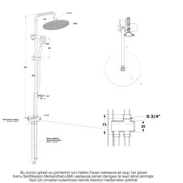 Fause Kolonlu Tepe Duş Seti Slim Çelik Başlıklar KDS105