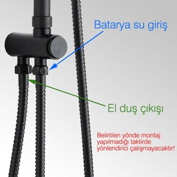Fause Kolonlu Tepe Duş Seti Slim Çelik Başlıklar Siyah KDS105-B