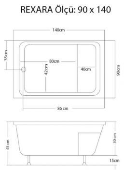 S'tina Dikdörtgen Oturmalı Mini Küvet Rexara 90x140 cm - Jakuzi Yok