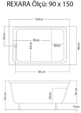 S'tina Dikdörtgen Oturmalı Mini Küvet Rexara 90x150 cm - Jakuzi Yok