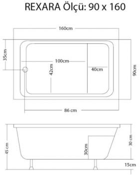 S'tina Dikdörtgen Oturmalı Mini Küvet Rexara 90x160 cm - Jakuzi Yok