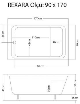 S'tina Dikdörtgen Oturmalı Mini Küvet Rexara 90x170 cm - Jakuzi Yok