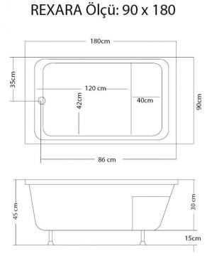 S'tina Dikdörtgen Oturmalı Mini Küvet Rexara 90x180 cm - Jakuzi Yok