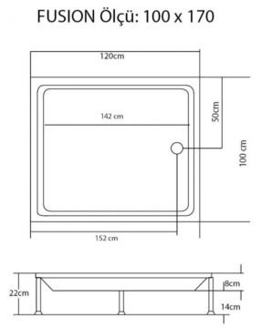 S'tina Dikdörtgen Duş Teknesi Fusion 100x170 cm