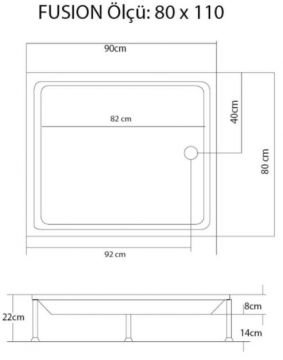 S'tina Dikdörtgen Duş Teknesi Fusion 80x110 cm