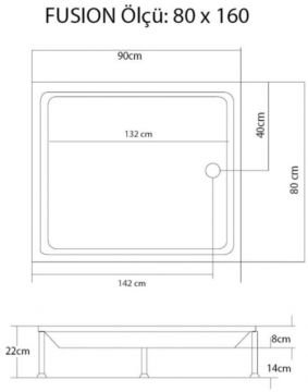 S'tina Dikdörtgen Duş Teknesi Fusion 80x160 cm